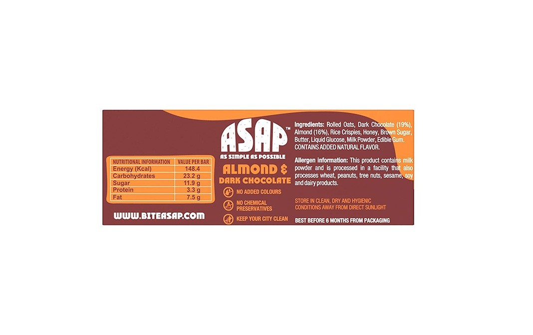 ASAP Almond & Dark Chocolate Bars   Box  40 grams